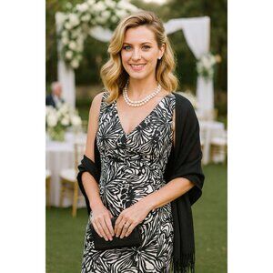 Jones New York Black/White Zebra V-Neck Dress Classic Cocktail Formal Money 10